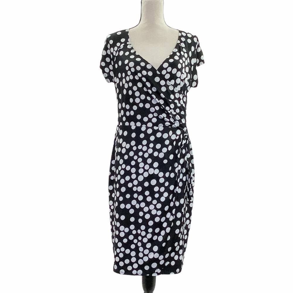 STUDIO by Tiana B Black & White Polka Dot Short Sleeve V-Neck Mini Dress